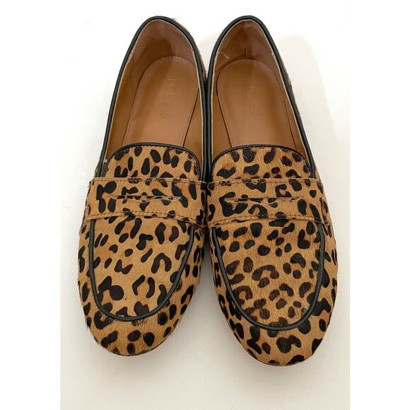 J. Crew Animal Print Leopard Leather Penny Flats Loafers Tan Black Size 7 - Picture 2 of 9